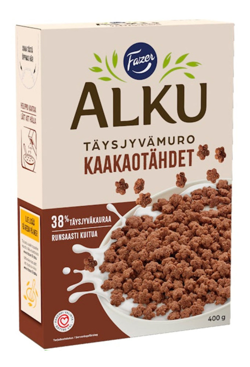 Fazer Alku Хлопья из цельного зерна с какао в форме звёздочек, 400 г