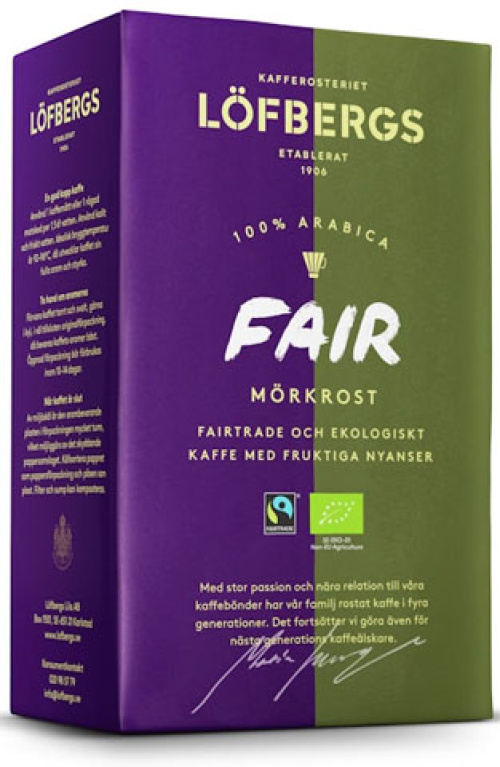 Кофе Löfbergs Fair, тёмная обжарка, 450 г, Fair Trade, органический 