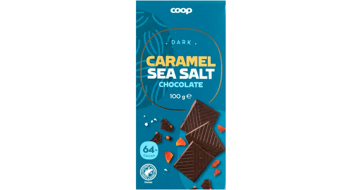 Coop tumma suklaa 64 % kinuski ja merisuola 100 g