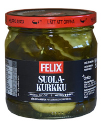 Соленые огурцы Felix, нарезанные, в рассоле, 400 г/215 г (масса нетто/масса сливаемая) 
