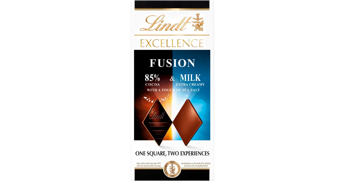 Lindt EXCELLENCE Yhdistelmä hienoa tummaa 85% suklaata ja merisuolaa (50%) sekä maitosuklaata (50%) 100g