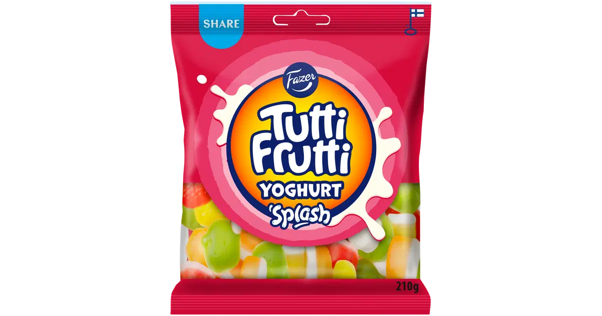 Fazer Tutti Frutti Yoghurt Splash karkkipussi 210g