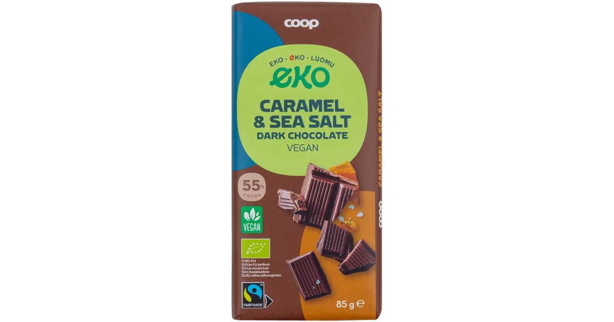 Coop Eko vegaaninen suklaa kinuski ja merisuola 85 g