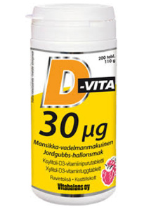 Vitabalans D-Vita 30 мкг, 200 таблеток, со вкусом клубники и малины 
